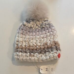 Boutique Knit Beanie with Pom Pom - Gray and Cream, Adult
